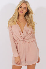 Pink Satin Plunge Knot Playsuit - Candy-Playsuits