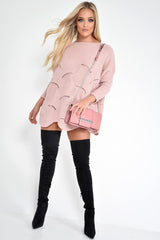 Pink Scallop Hem Knit Jumper - Elyssa-Jumper