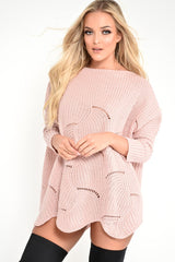 Pink Scallop Hem Knit Jumper - Elyssa-Jumper