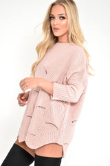 Pink Scallop Hem Knit Jumper - Elyssa-Jumper