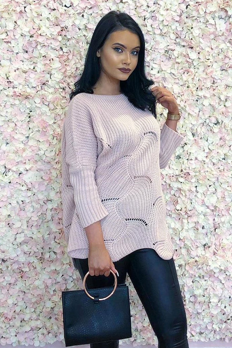 Pink Scallop Hem Knit Jumper - Elyssa-Jumper