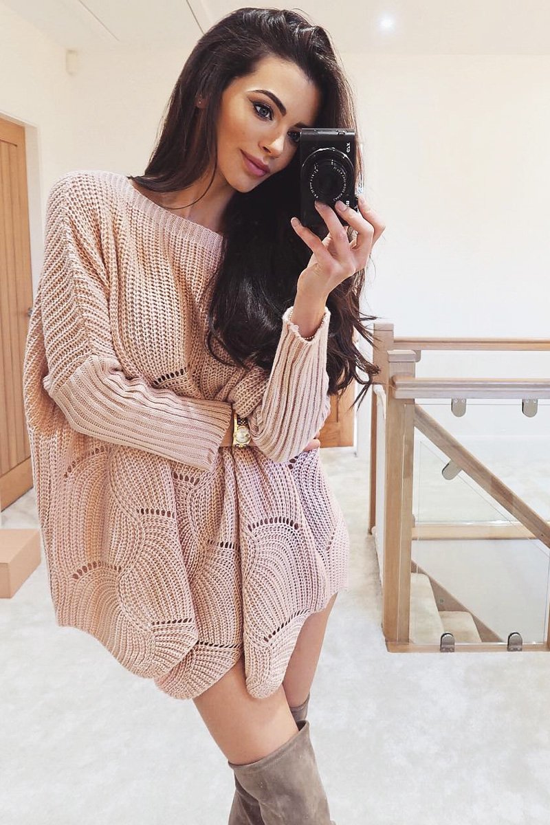 Pink Scallop Hem Knit Jumper - Elyssa-Jumper