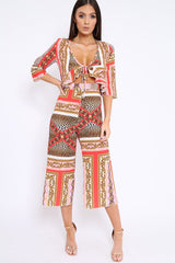 Pink Scarf Print Frill Cut Out Jumpsuit - Nikola-Jumpsuits