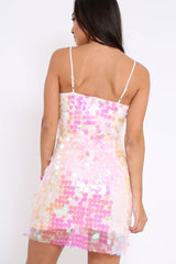 Pink Sequin Plunge Neck Dress - Joanna-Dresses