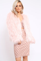 Pink Shaggy Faux Fur Coat - Emilee-Coats