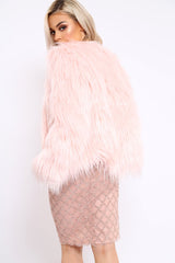 Pink Shaggy Faux Fur Coat - Emilee-Coats