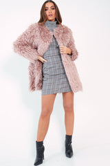Pink Shaggy Faux Fur Coat - Evalina-Coats