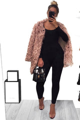 Pink Shaggy Faux Fur Coat - Evalina-Coats