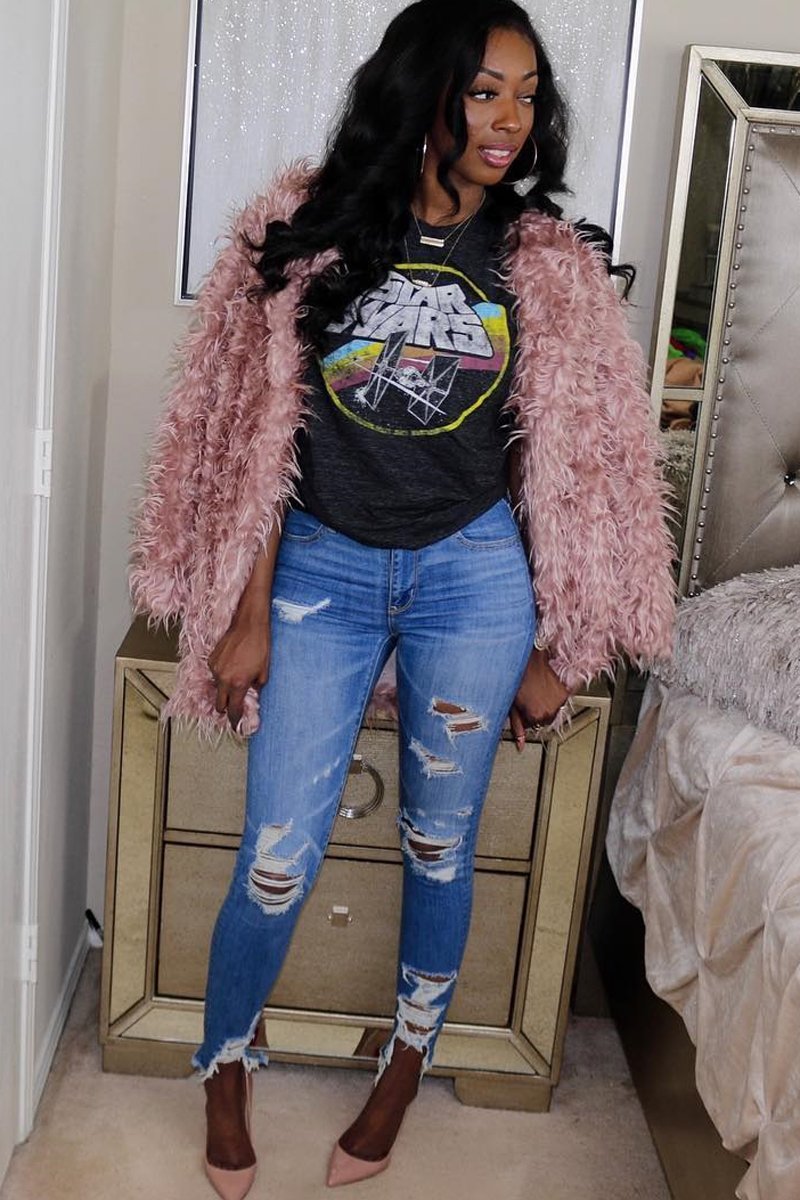Pink Shaggy Faux Fur Coat - Evalina-Coats