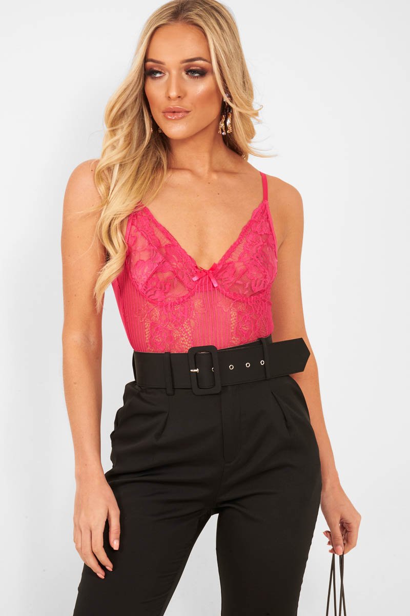 Pink Sheer Lace Bodysuit - Katia-Bodysuits