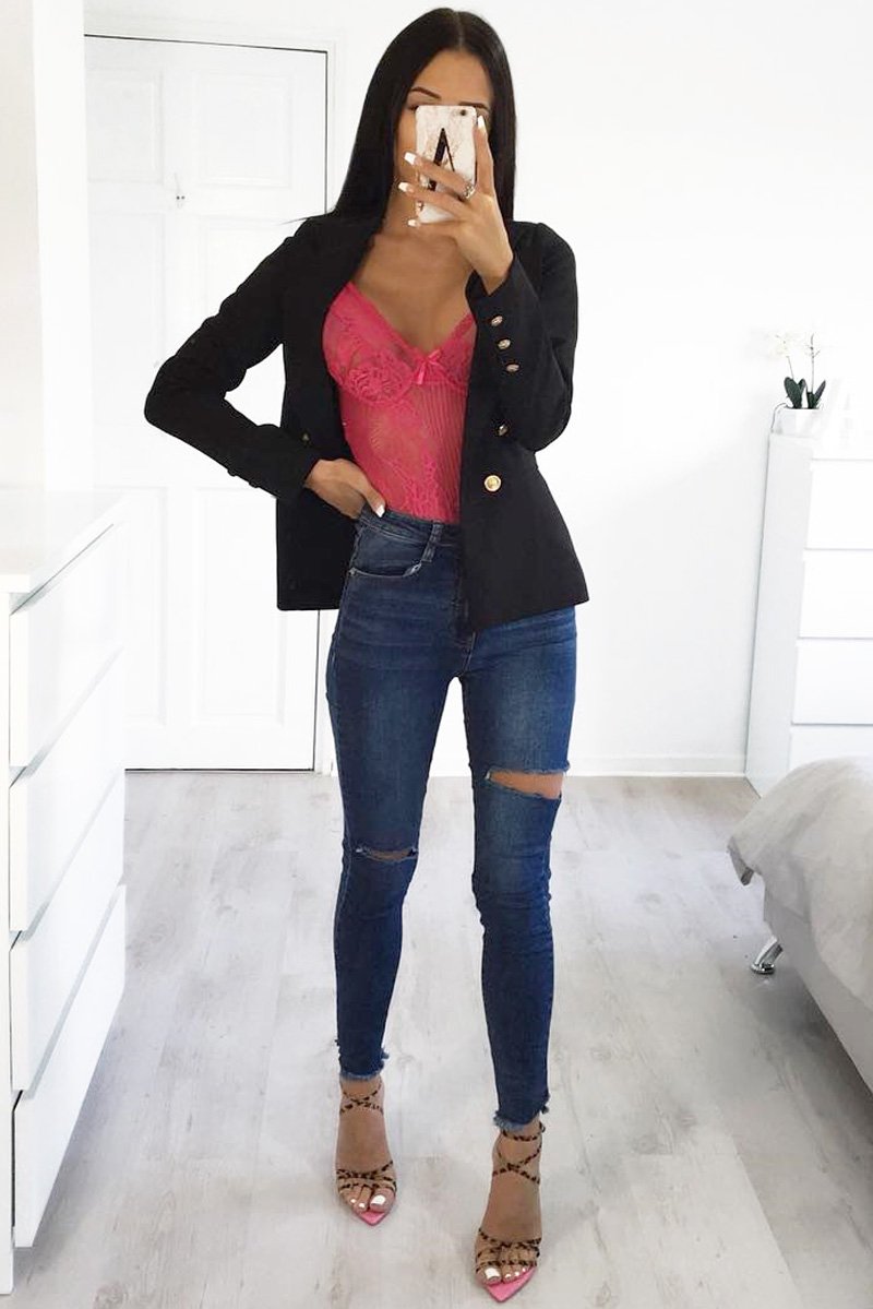 Pink Sheer Lace Bodysuit - Katia-Bodysuits