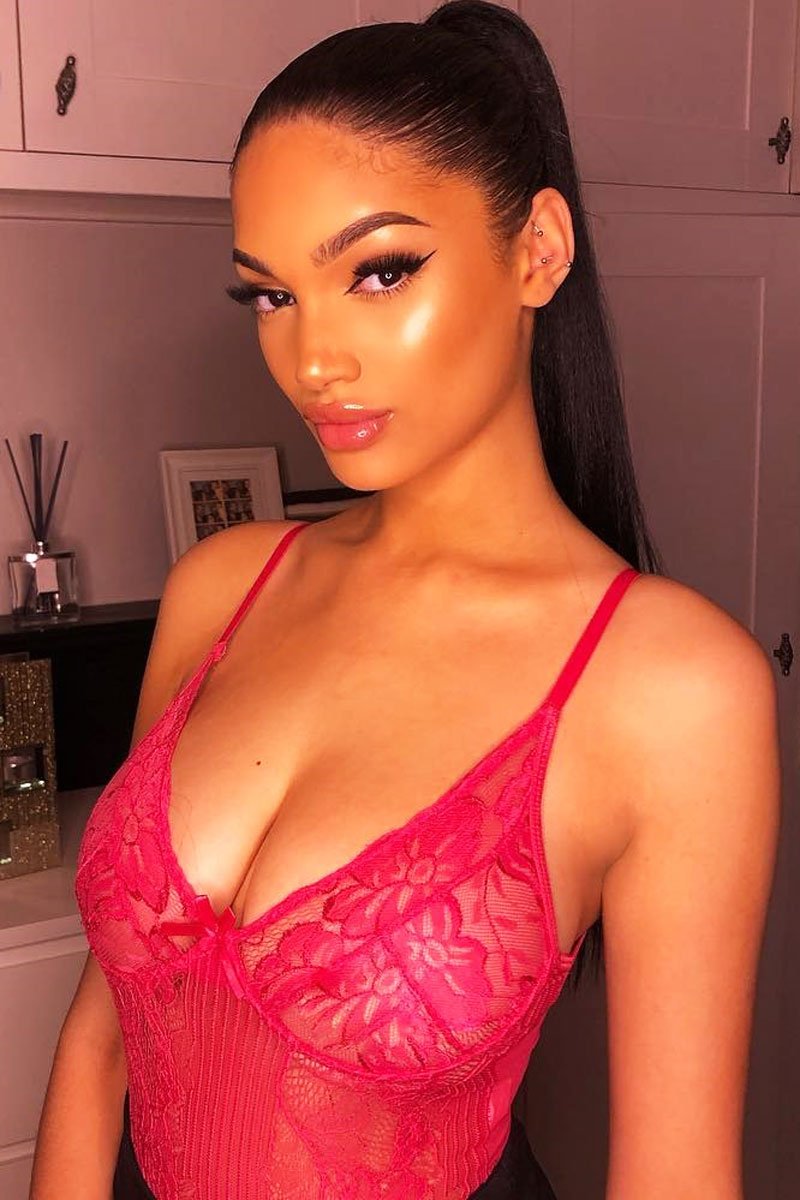 Pink Sheer Lace Bodysuit - Katia-Bodysuits