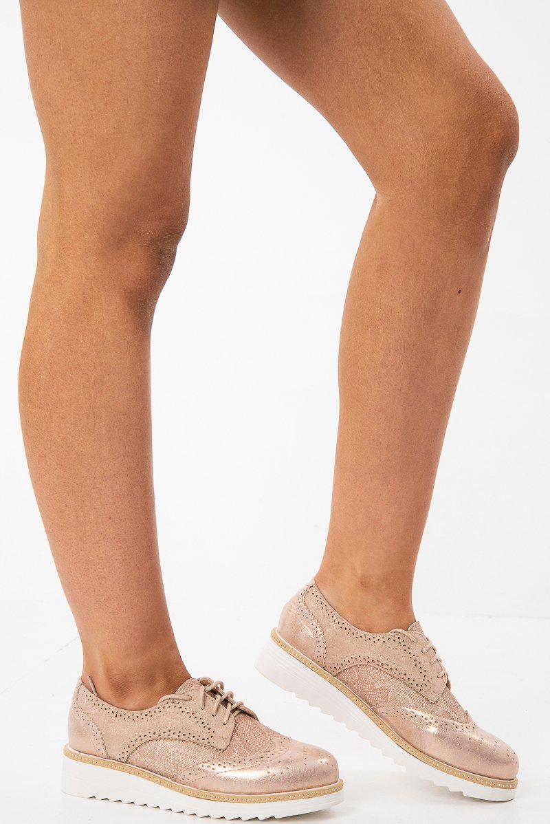 Pink Shimmer Brogue Style Trainers - Hannah-Trainers