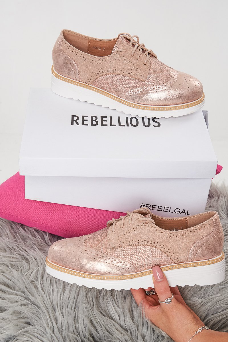 Pink Shimmer Brogue Style Trainers - Hannah-Trainers