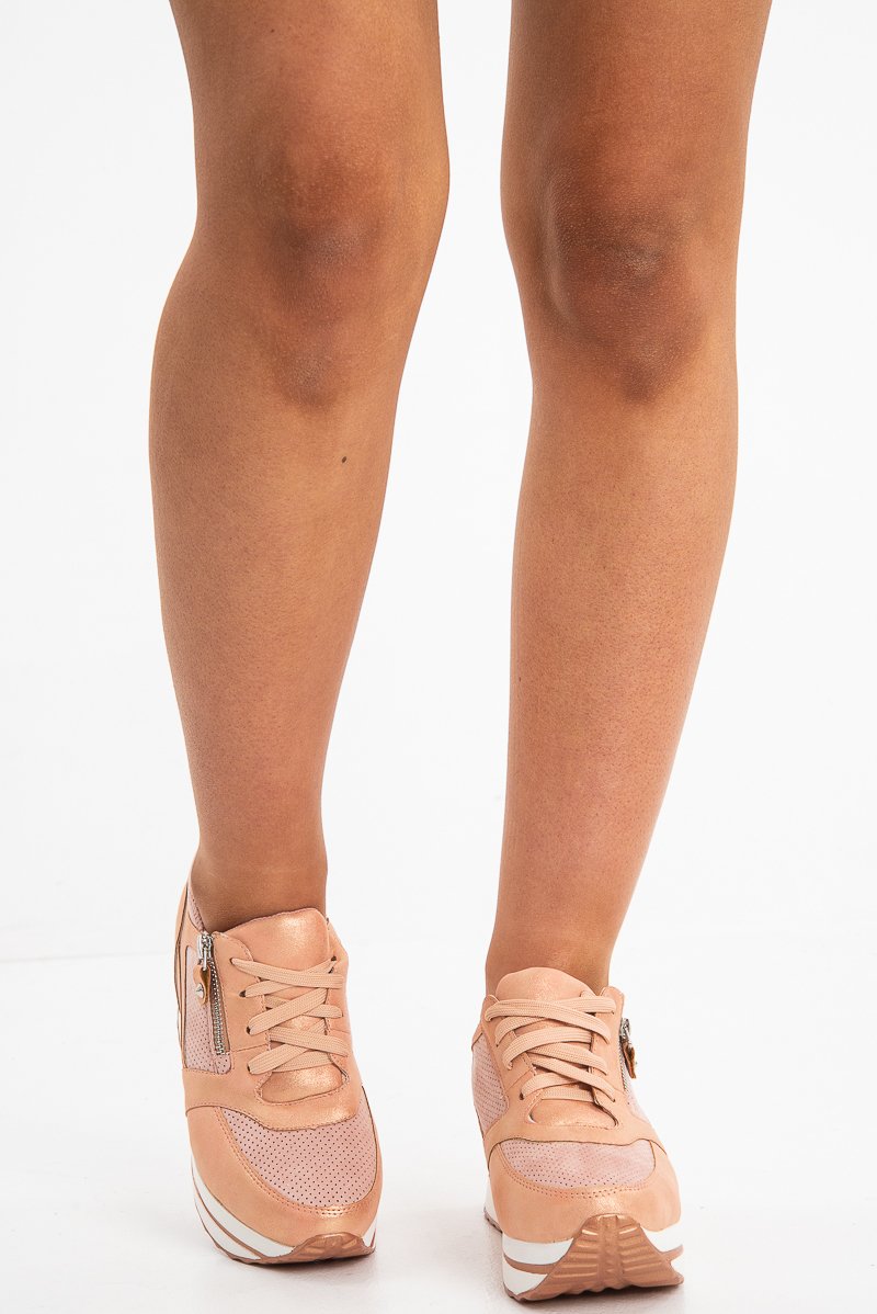 Pink Shimmer Platform Trainers with Zip Detail - Sharnie-Trainers