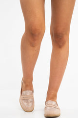 Pink Shimmer Snake Effect Front Loafers - Tammy-Flats