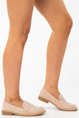 Pink Shimmer Snake Effect Front Loafers - Tammy-Flats