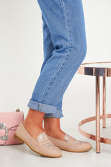 Pink Shimmer Snake Effect Front Loafers - Tammy-Flats