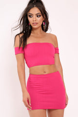 Pink Shirred Bodycon Mini Skirt - Kylia-Skirts
