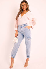 Pink Shirred Plunge Crop Top - Reina-Crop Tops
