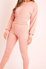 Pink Shirred Top and Leggings Loungewear Co-ord - Tynlie-Co-ords