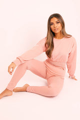 Pink Shirred Top and Leggings Loungewear Co-ord - Tynlie-Co-ords