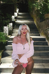 Pink Shirred Wrap Over Bardot Crop Top - Zuri-Crop Tops