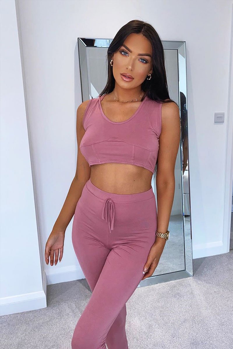 Pink Short Sleeve Hooded Crop Top and Leggings Loungewear Co-ord - Betty-Loungewear