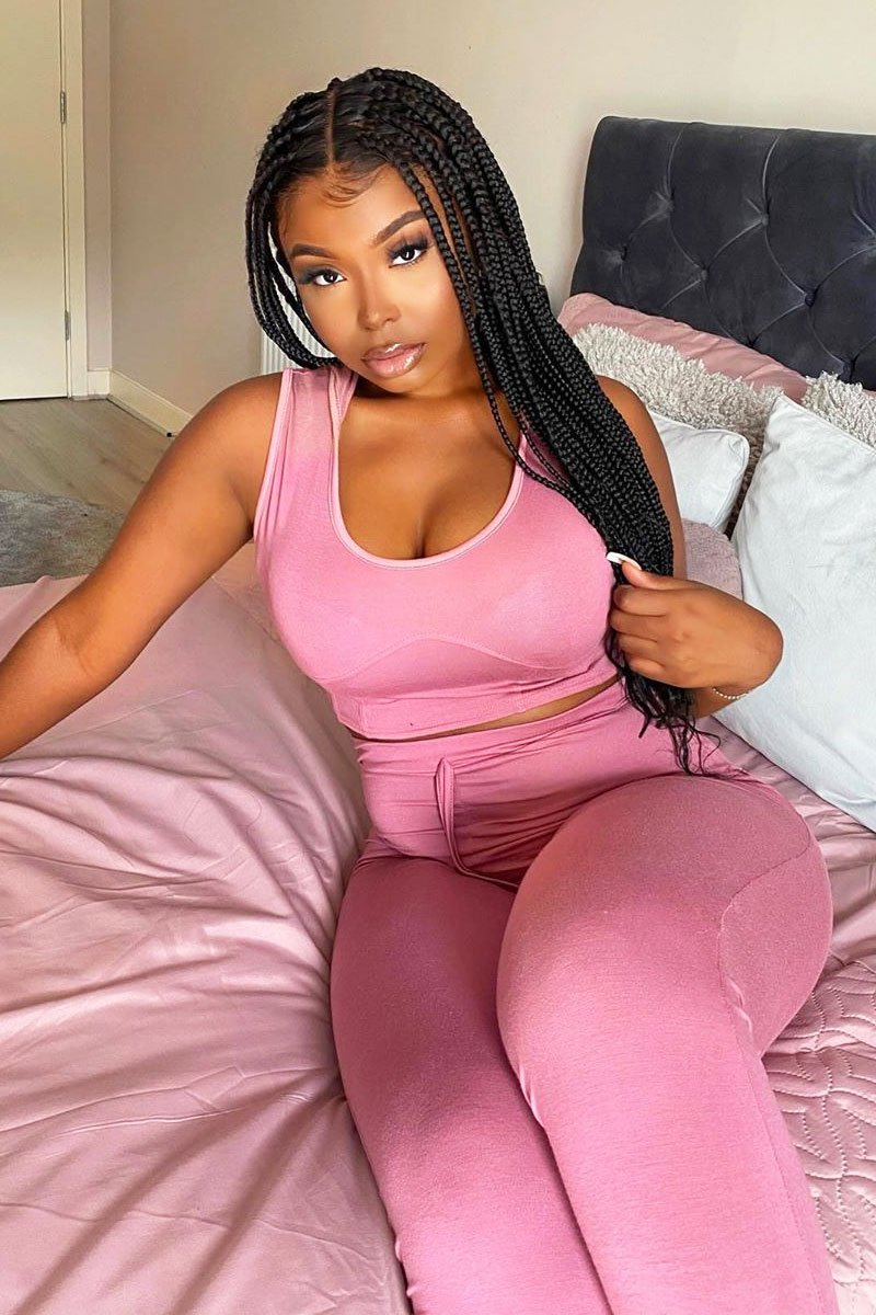 Pink Short Sleeve Hooded Crop Top and Leggings Loungewear Co-ord - Betty-Loungewear