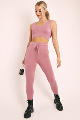 Pink Short Sleeve Hooded Crop Top and Leggings Loungewear Co-ord - Betty-Loungewear