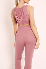 Pink Short Sleeve Hooded Crop Top and Leggings Loungewear Co-ord - Betty-Loungewear