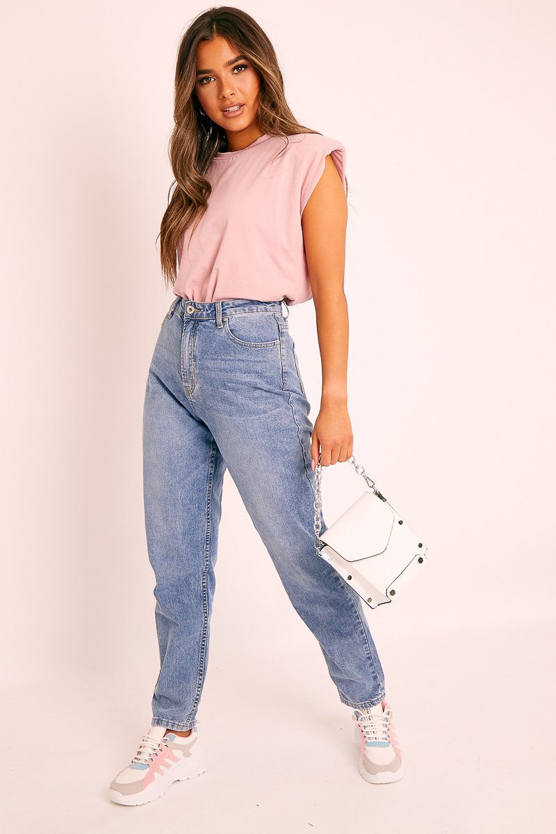 Pink Shoulder Pad Oversized T-shirt - Amzie-T-shirt