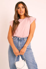 Pink Shoulder Pad Oversized T-shirt - Amzie-T-shirt