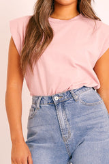 Pink Shoulder Pad Oversized T-shirt - Amzie-T-shirt