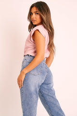 Pink Shoulder Pad Oversized T-shirt - Amzie-T-shirt