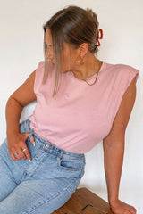 Pink Shoulder Pad Oversized T-shirt - Amzie-T-shirt