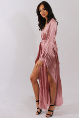 Pink Silk Overlay Bodysuit Maxi Dress - Rochelle-Bodysuits