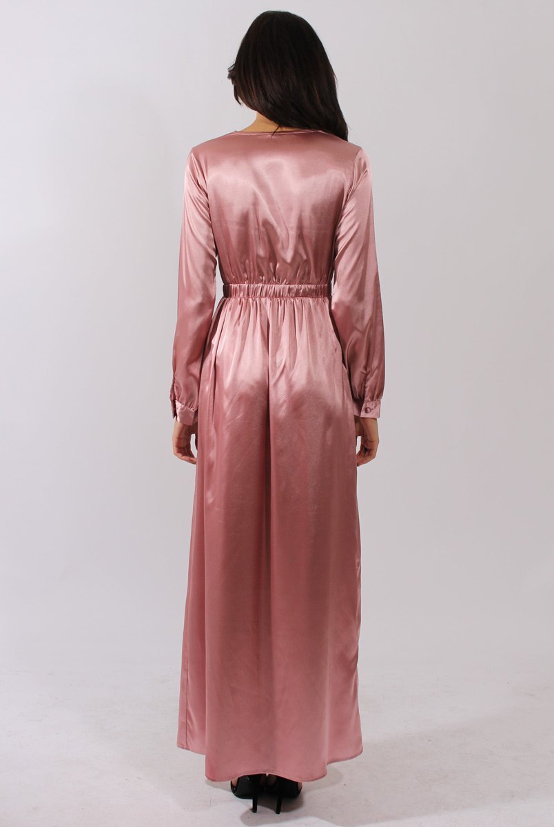 Pink Silk Overlay Bodysuit Maxi Dress - Rochelle-Bodysuits
