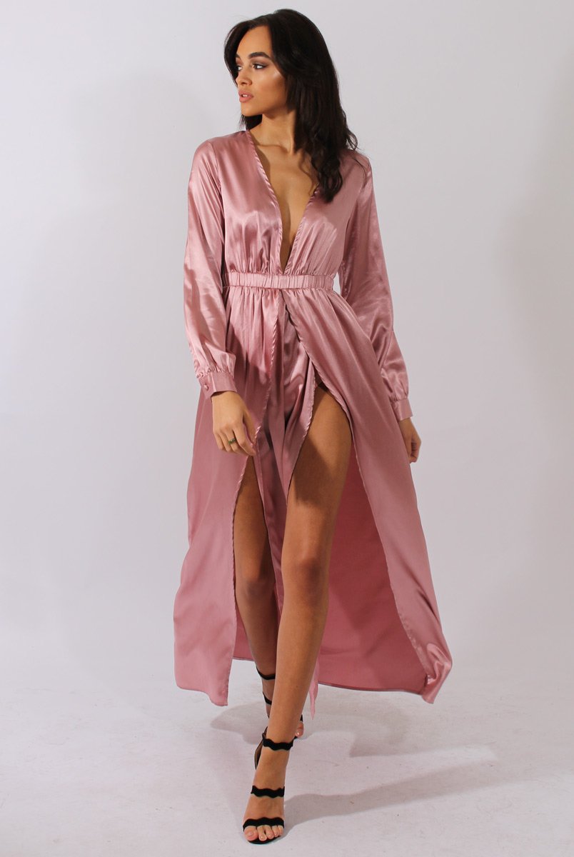 Pink Silk Overlay Bodysuit Maxi Dress