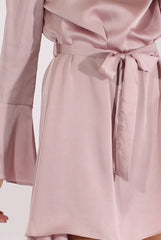 Pink Silky Bardot Tie Waist Dress - Esther-Dresses