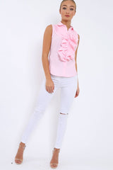 Pink Sleeveless Ruffle Shirt - Samarra-Shirts