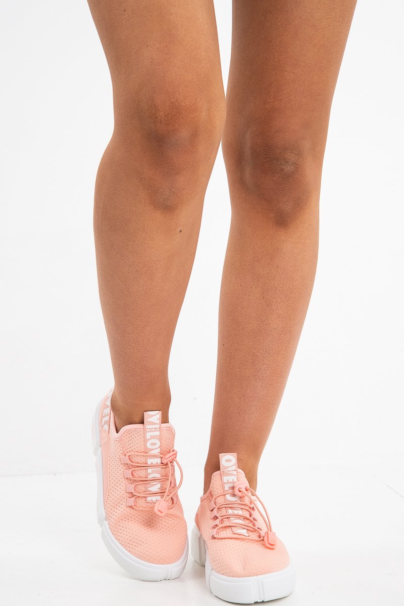 Pink Slogan Tape Toggle Front Chunky Sole Trainers - Byrdie-Trainers