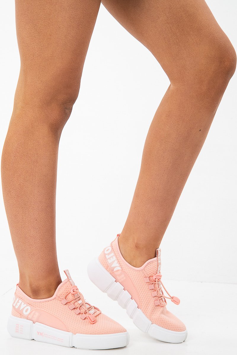 Pink Slogan Tape Toggle Front Chunky Sole Trainers - Byrdie-Trainers