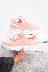 Pink Slogan Tape Toggle Front Chunky Sole Trainers - Byrdie-Trainers