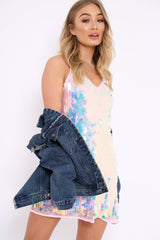 Pink Small Sequin V Neck Dress - Jamey-Dresses