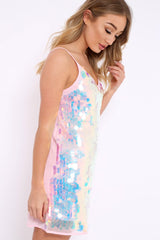 Pink Small Sequin V Neck Dress - Jamey-Dresses
