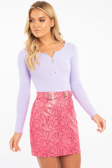 Pink Snake Faux Leather Buckle Skirt - Vienna-Skirts