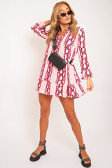 Pink Snake Plunge Tiered Detail Dress - Kaiya-Dresses