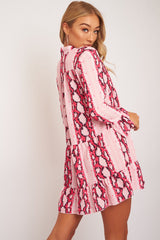 Pink Snake Plunge Tiered Detail Dress - Kaiya-Dresses
