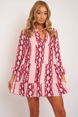 Pink Snake Plunge Tiered Detail Dress - Kaiya-Dresses